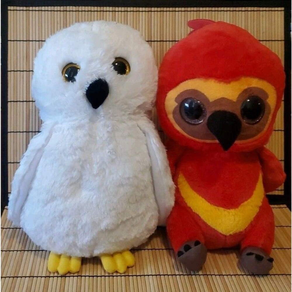 Hedwig Snowy Owl & Fawkes Phoenix Pair Harry Potter Universe Stuffed Animals NEW